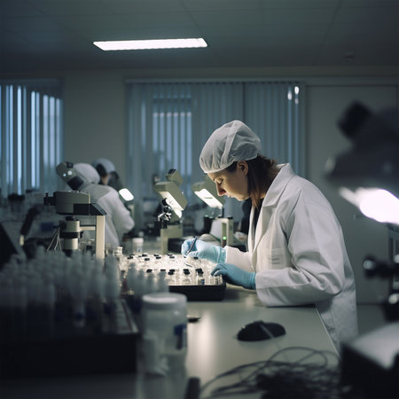 A young woman scientist works in a laboratory. Science and medicine. Generative AIの素材