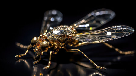 jewelry made of gold and stones.mosquito close-up on a black background.Generative AIの素材