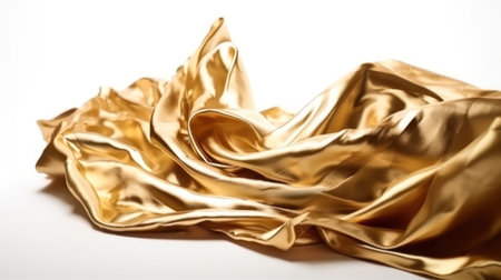 flying white and gold fabric on a white background.Generative AIの素材