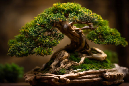 bonsai on the lake. small bonsai tree gardening concept.Japanese bonsai tree style. Generative AIの素材