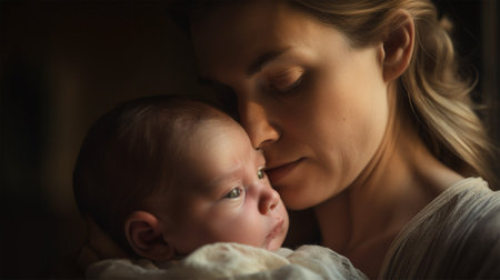 mother with a child in her arms. happiness of motherhood. Mothers Day. Generative AIの素材
