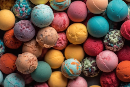 food background. variety of tastes. colorful ice cream balls. Generative AIの素材