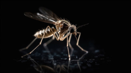 mosquito close-up on a black background.Generative AIの素材