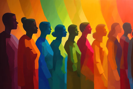 color silhouettes profiles of people. image on a rainbow background, diversity concept. Generative AIの素材