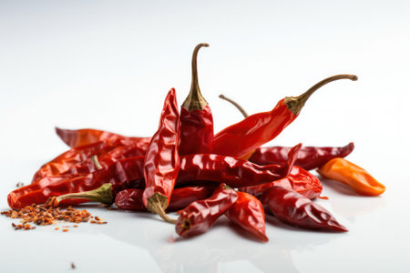a hill of red hot peppers on a white background . Generative AIの素材
