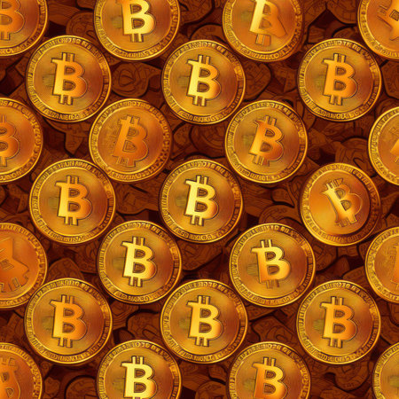 abstract background with the image of gold coins bitcoin .virtual cryptocurrency. Generative AIの素材