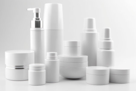 empty white plastic containers for cosmetic products on a white background. Generative AIの素材