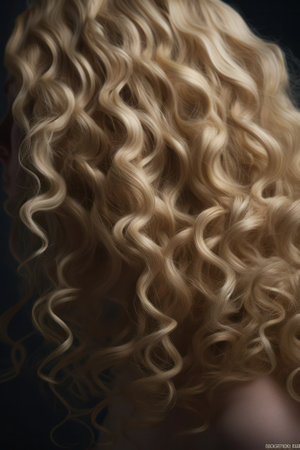 blonde with long and shiny curly hair. woman with wavy hair. Generative AIの素材