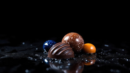 handmade sweets on black marble. high art .luxury. Generative AIの素材
