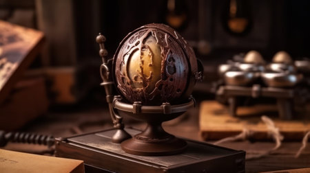 chocolate eggs on a wooden table, rustic style. homemade chocolate. Generative AIの素材