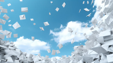 abstract background depicting musical signs and symbols against a bright sunny sky with clouds.musical fantasy. Generative AIの素材