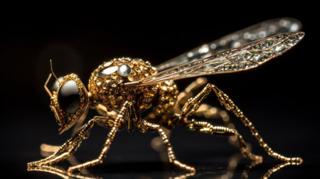 jewelry made of gold and stones.mosquito close-up on a black background.Generative AIの素材