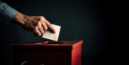 a hand puts a ballot paper in the form of a Turkish flag in a ballot box.second round elections. Generative AIの素材