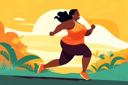 illustration plus size woman a goes in for sports .care for yourself and your health. Generative AIの素材
