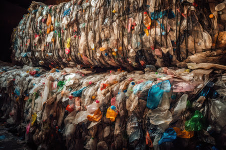 many empty plastic bottles, waste recycling concept. Generative AIの素材