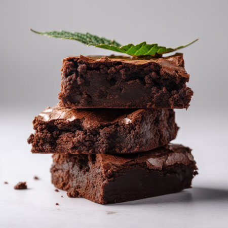 A stack of edible marijuana brownies next to a medical marijuana leaf.Generative AIの素材