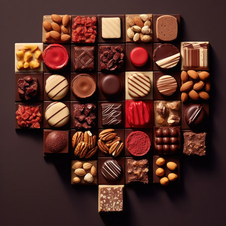 assorted chocolate sweets from different types of chocolate, sweet food background.Generative AIの素材
