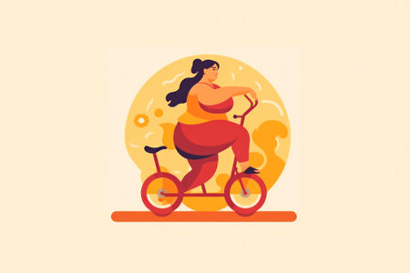 illustration plus size woman rides a bike .care for yourself and your health Generative AIの素材