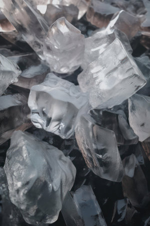 Blue-toned crushed ice cubes background. crushed ice texture.Generative AIの素材