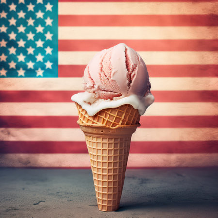 ice cream cone on the background of the american flag. Generative AIの素材