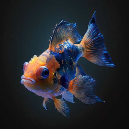 beautiful fish of bright color in the water on a dark background. Drawing generated by AIの素材