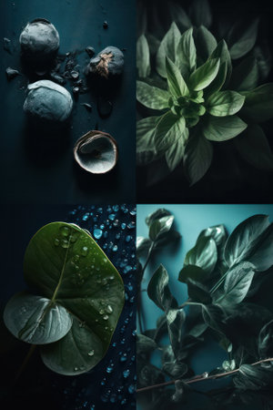 collage Green background with green plants.poster. Generative AIの素材