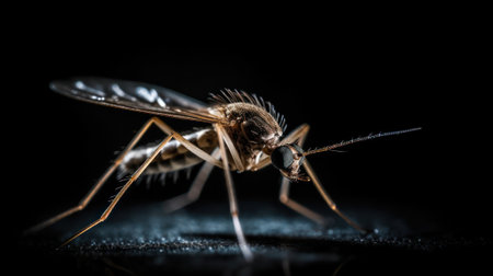 mosquito close-up on a black background.Generative AIの素材