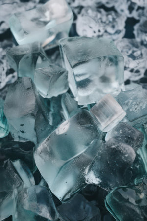 Blue-toned crushed ice cubes background. crushed ice texture.Generative AIの素材