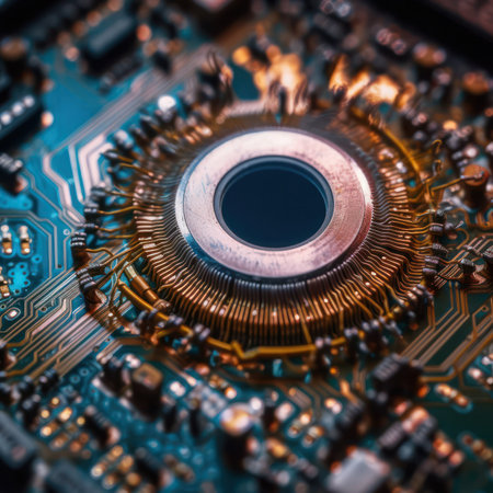 microchip in the pupil of the eye, artificial intelligence, electronic eye concept, global surveillance technologies, security of computer systems and networks. Generative AIの素材
