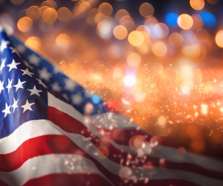 American flag and bokeh background with copy space for American holiday. Generative AIの素材