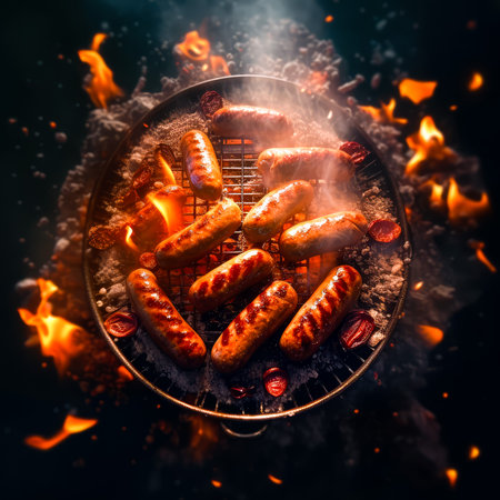 sausages cooked on an open fire. Generative AIの素材