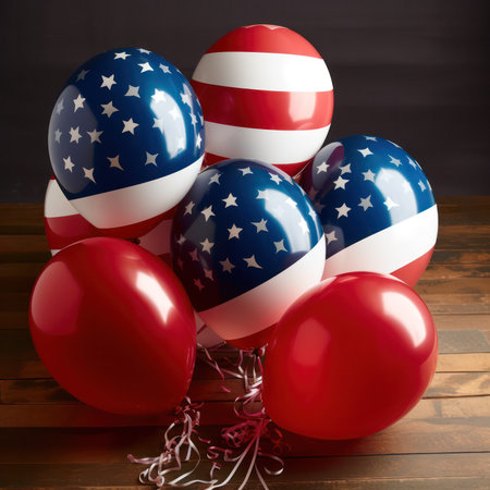 balloons with the flag of the United States of America on a black background. postcard, banner. Generative AIの素材