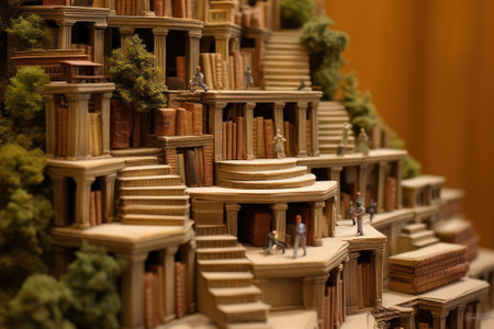 Steps from books leading up as a symbol of the power of knowledge and education. Generative AIの素材