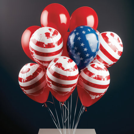 balloons with the flag of the United States of America on a black background. postcard, banner. Generative AIの素材