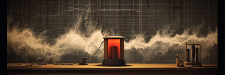 Seismological instrument for measuring earthquakes.art techno. Seismological activity like skyscrapers. Earthquake wave, lines from the arrows of the seismograph. Generative AIの素材