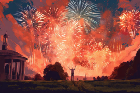fireworks in the sky during the celebration of Independence Day or American Flag Day. High quality illustrationの素材