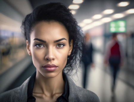 portrait of a young stylish modern woman at the airport. generative AIの素材