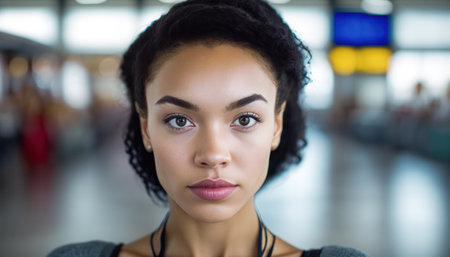 portrait of a young stylish modern woman at the airport. generative AIの素材