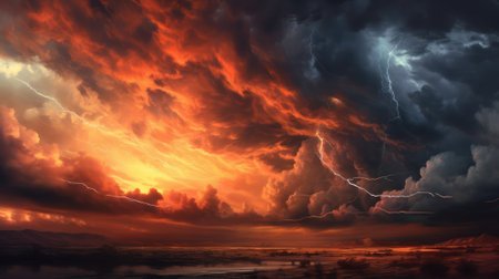 stormy sky at sunset with colorful clouds at sunset. element, force of nature. Generative AIの素材