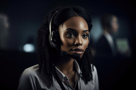 beautiful young woman company employee in a call center. Generative AIの素材