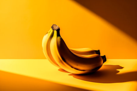 bananas on a yellow background with hard shadows. picture, poster. Generative AIの素材