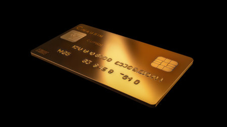 close-up gold credit card on a dark background. Generative AIの素材