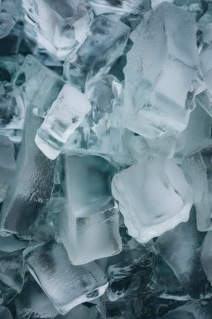Blue-toned crushed ice cubes background. crushed ice texture.Generative AIの素材