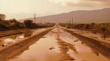 road destroyed by lines and landslides and mudflows. natural disaster and environmental disaster. Generative AIの素材