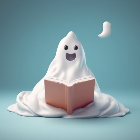 cute and funny ghost reading a book .Generative AIの素材