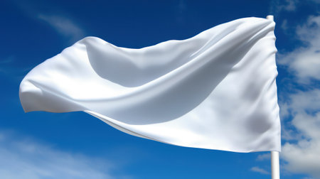 white waving flag against a blue sky with clouds. Generative AIの素材