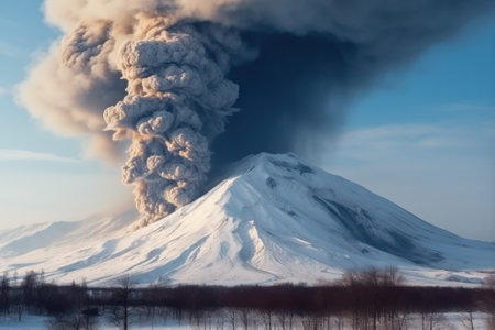 a powerful volcanic eruption occurred with the release of ash and lava. Generative AIの素材