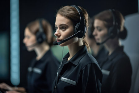 beautiful young woman company employee in a call center. Generative AIの素材