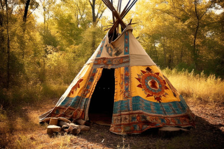 Native american tent in the park. hiking in national parks. acquaintance with the culture of indigenous peoples. Generative AIの素材