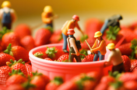 toy people harvesting strawberries.Generative AIの素材